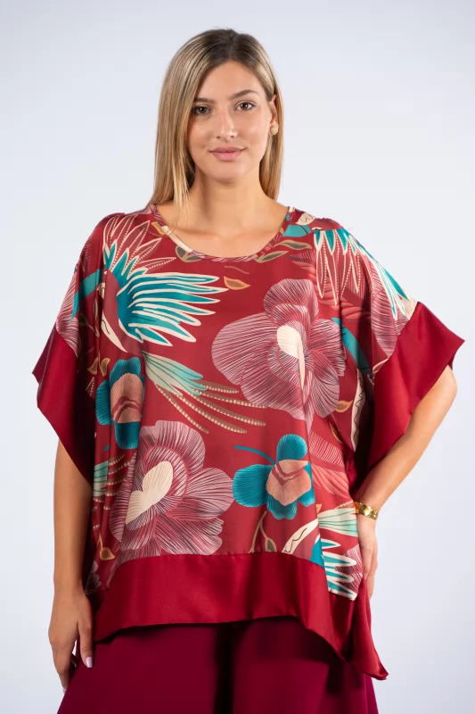 Blouse Floral Shoulders Burgundy