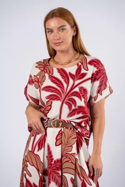 Blouse Leaves White-Red