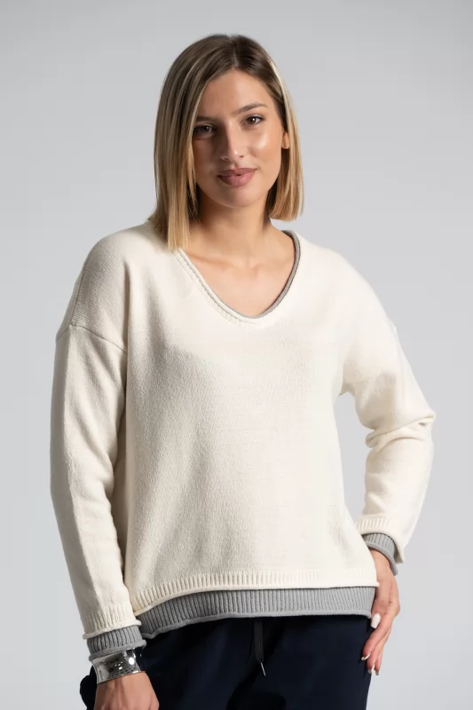 Blouse Knitted Thread V Rib