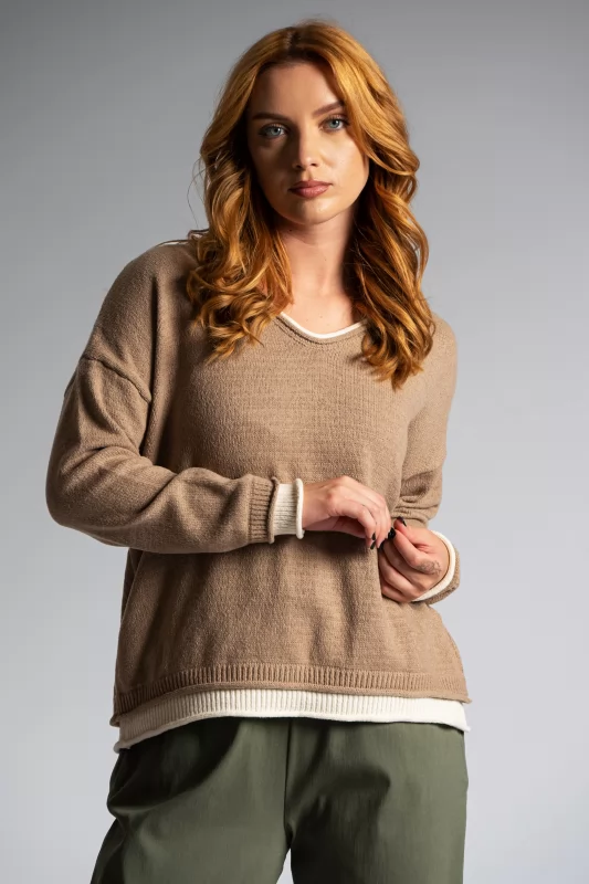 Blouse Knitted Thread V Rib