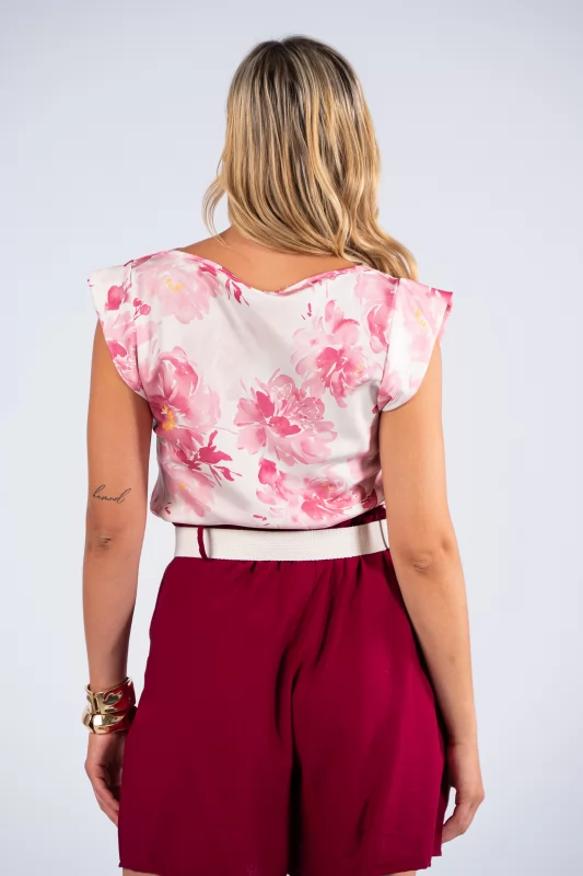 Blouse Draped Floral Pink