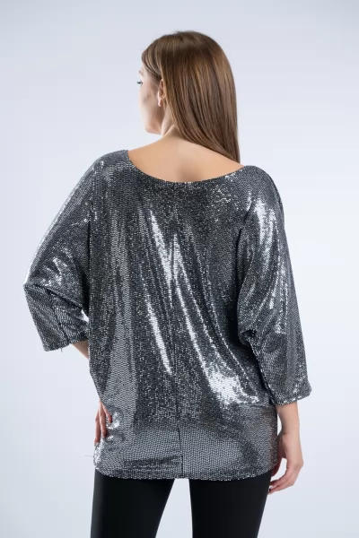 Blouse Batwing Shimmer Silver