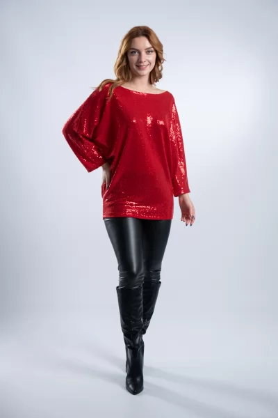 Blouse Batwing Shimmer Red