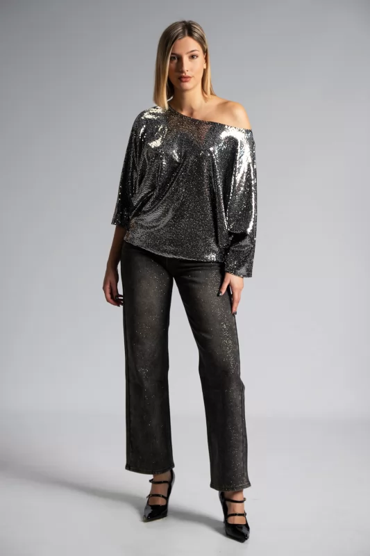 Blouse Batwing Shimmer Silver