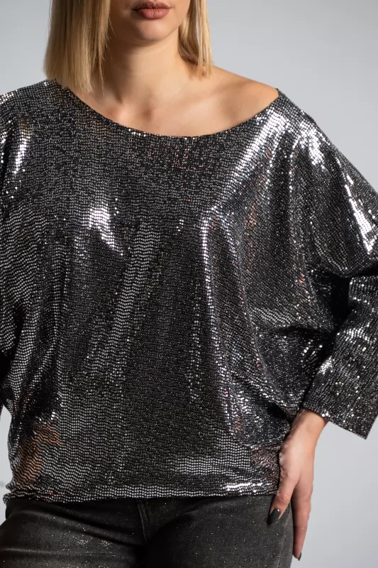 Blouse Batwing Shimmer Silver