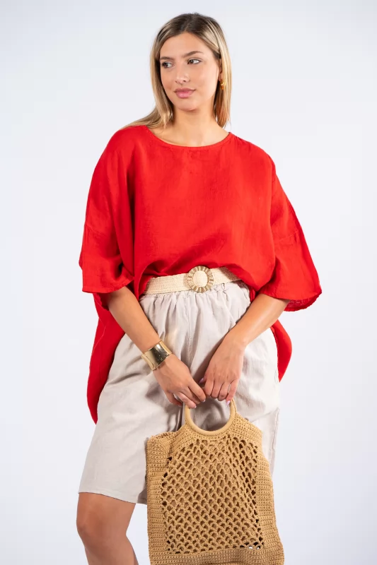 Blouse Over Linen Red