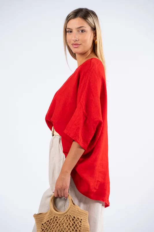 Blouse Over Linen Red