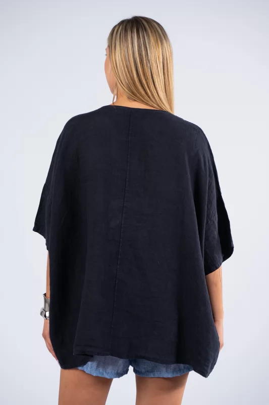 Blouse Over Linen Navy Blue