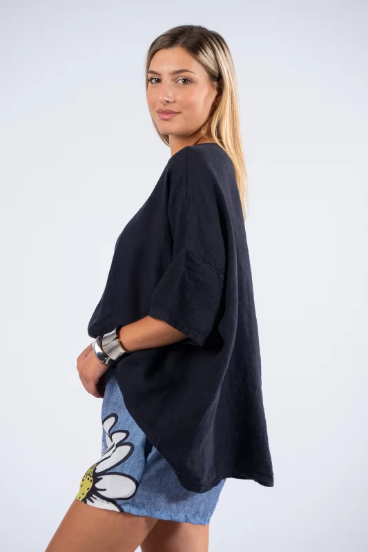 Blouse Over Linen Navy Blue