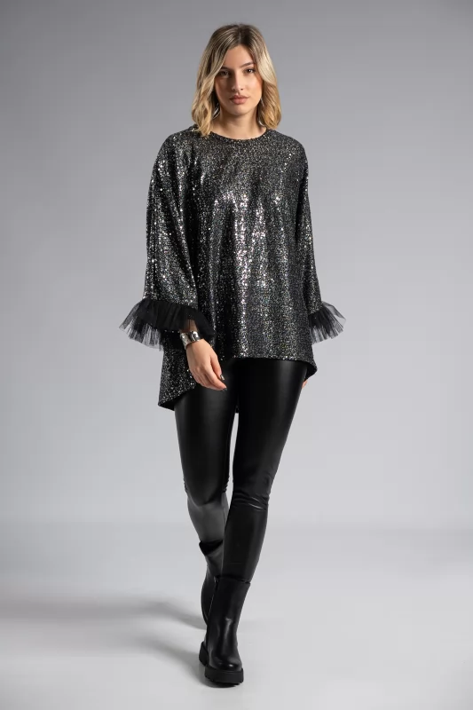 Blouse Sequins Tulle Finish