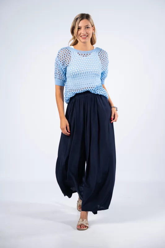 Knitted Blouse Perforated Light Blue