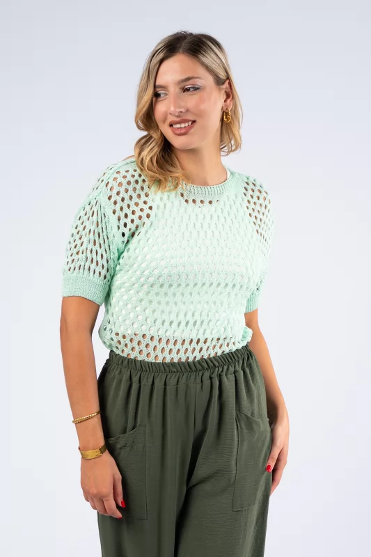 Knitted Blouse Perforated Mint