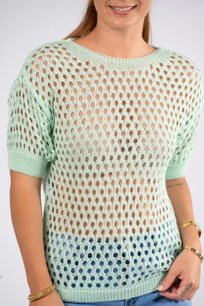 Knitted Blouse Perforated Mint