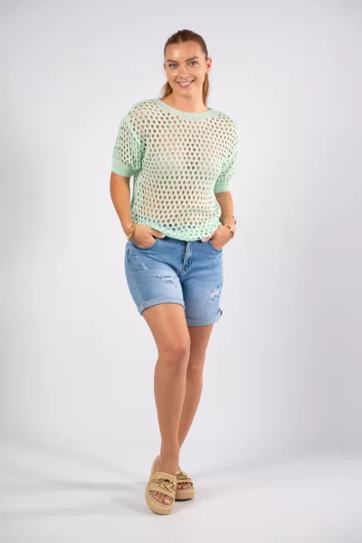 Knitted Blouse Perforated Mint