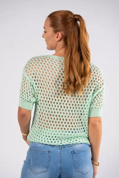 Knitted Blouse Perforated Mint