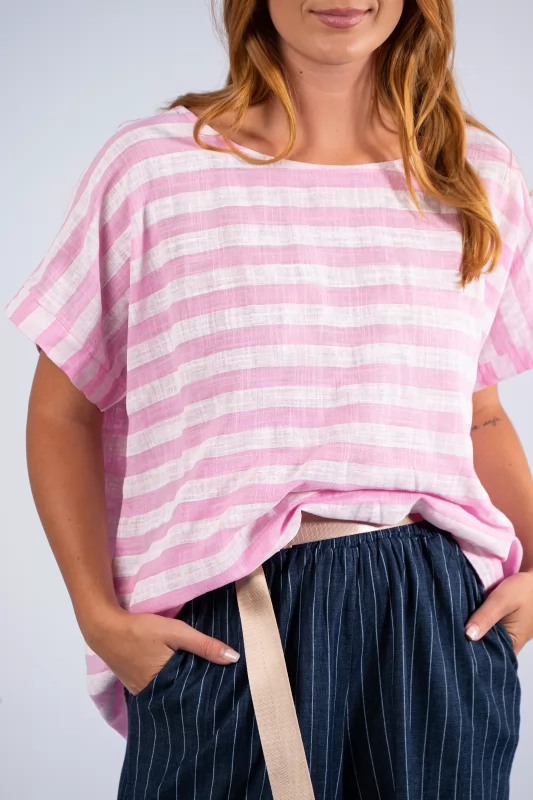 Blouse Striped Necklace Pink