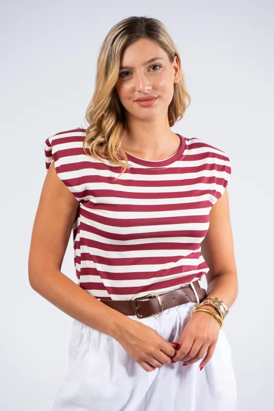 Blouse Stripes Cherry-White