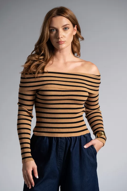 Blouse Stripes Off Shoulder