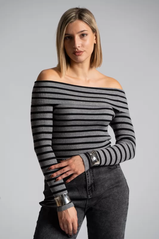 Blouse Stripes Off Shoulder