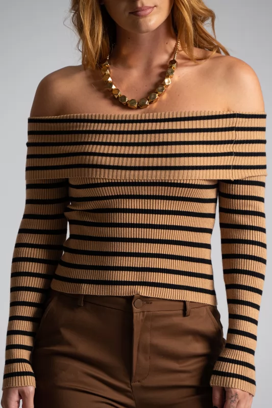 Blouse Stripes Off Shoulder