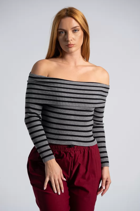 Blouse Stripes Off Shoulder