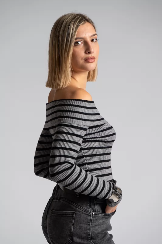 Blouse Stripes Off Shoulder