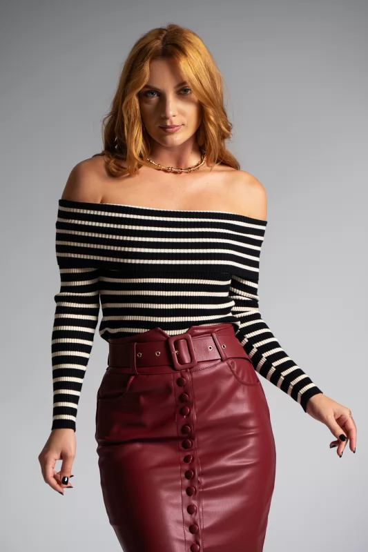 Blouse Stripes Off Shoulder