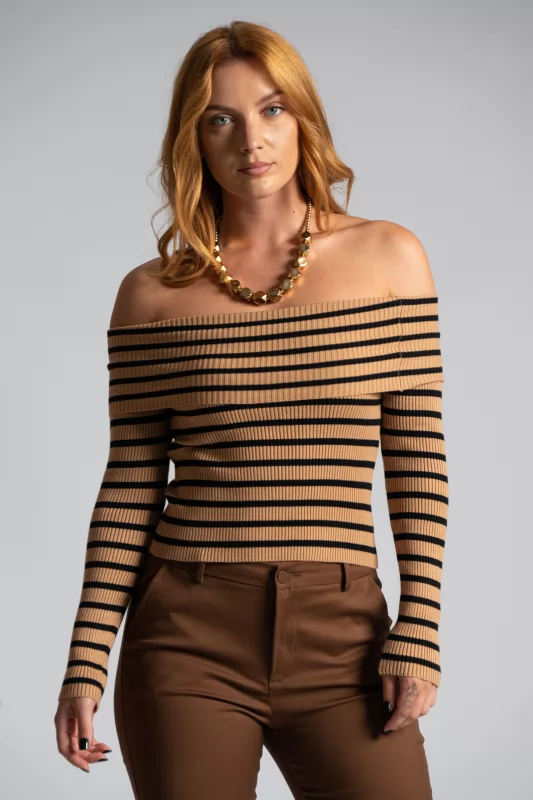 Blouse Stripes Off Shoulder