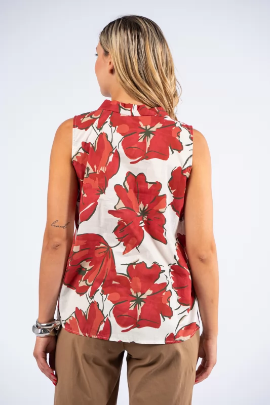 Blouse V Leaves Cherry-Cream