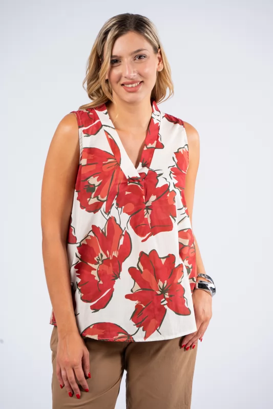 Blouse V Leaves Cherry-Cream