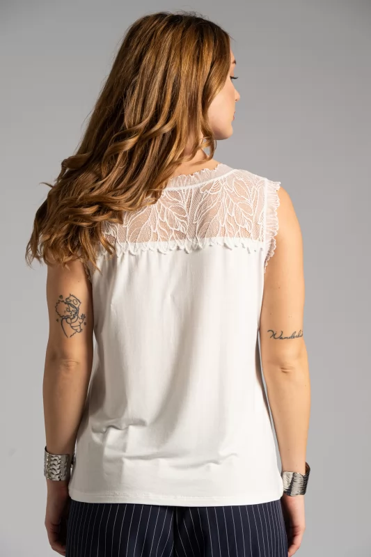 Blouse Cotton Sleeveless Lace 