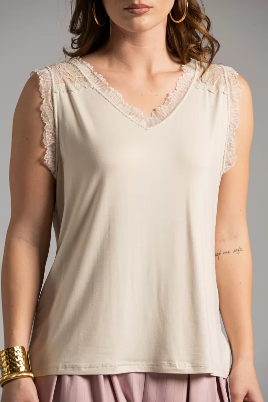 Blouse Cotton Sleeveless Lace 