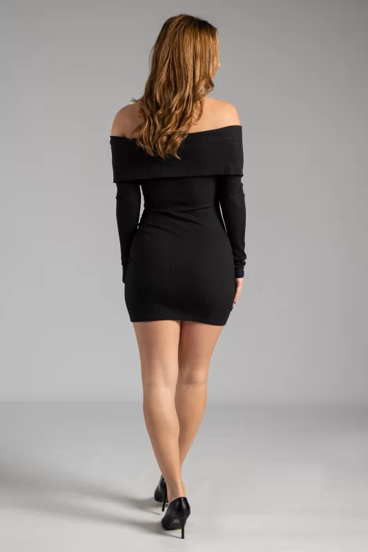 Μπλουζοφόρεμα Rib Off-Shoulder Μαύρο