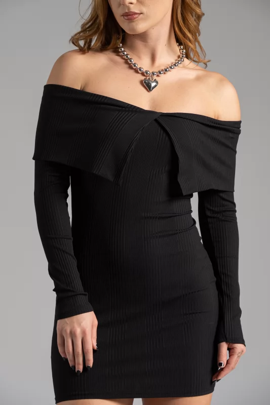 Μπλουζοφόρεμα Rib Off-Shoulder Μαύρο