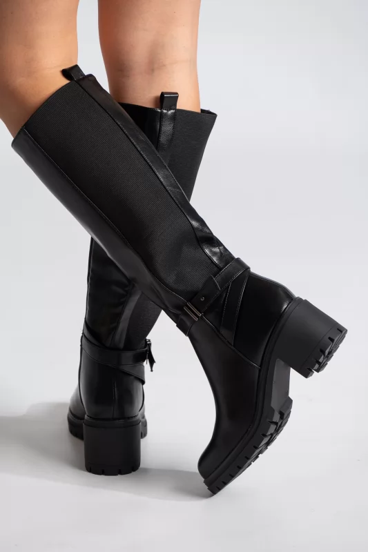 Leatherette Boots Decorative Ankle Strap