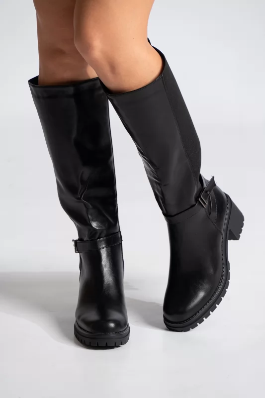 Leatherette Boots Decorative Ankle Strap