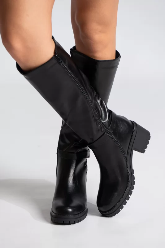 Leatherette Boots Decorative Ankle Strap