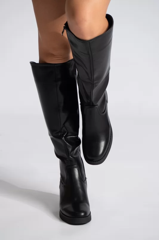 Leatherette Boots Round Toe