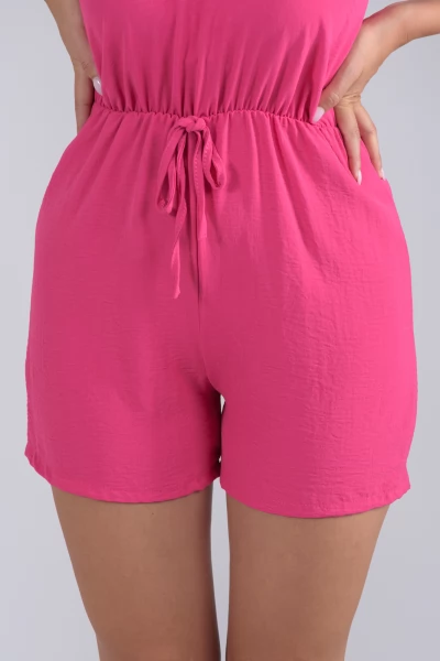 Jumpsuit Shorts Straps Chain Fuchsia 