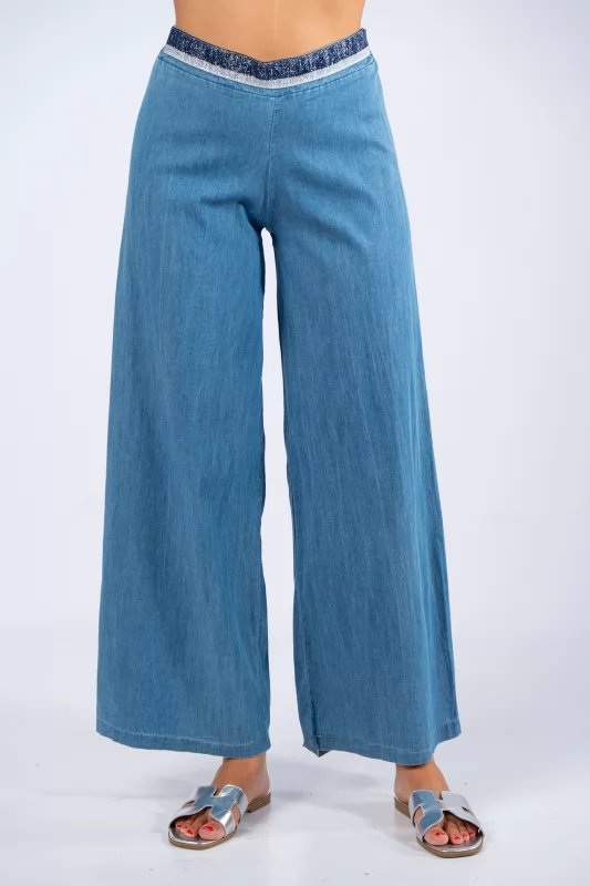 Pants Lurex Waistband Light Blue