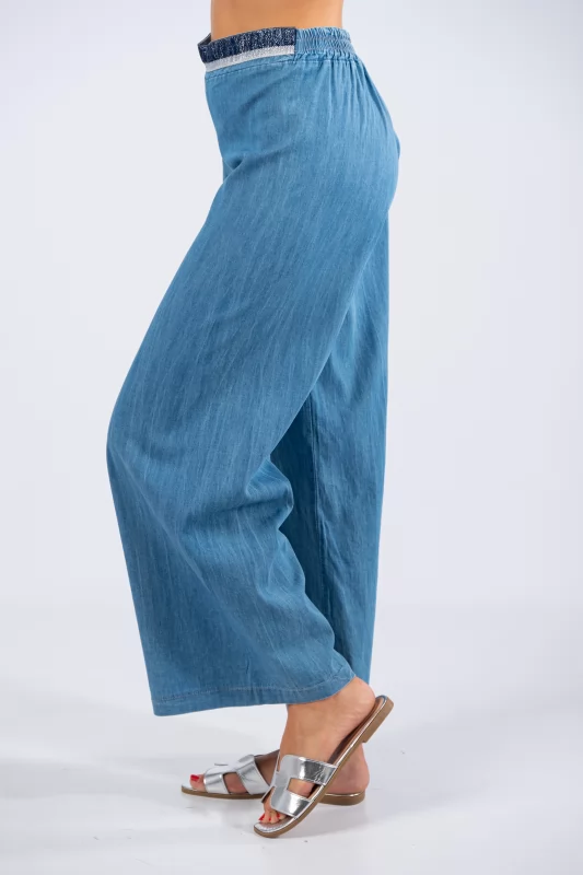 Pants Lurex Waistband Light Blue