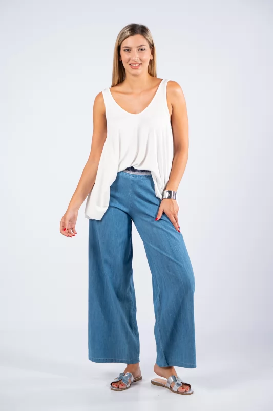 Pants Lurex Waistband Light Blue