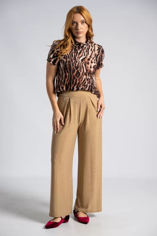 Trousers Lurex Pleats Beige