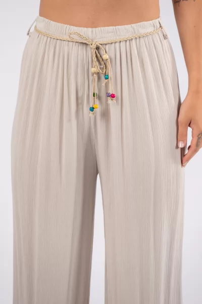 Pants Pleated Belt Beige