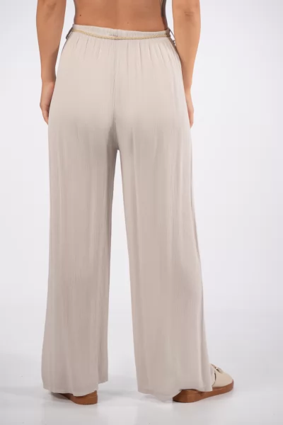 Pants Pleated Belt Beige