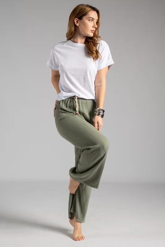 Pants Pleated Belt Khaki