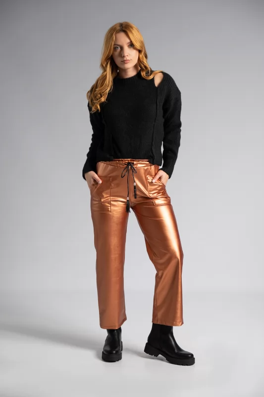 Trousers Leatherette Pockets Bronze