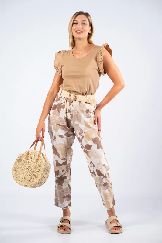 Pants Floral Mocha-Cream