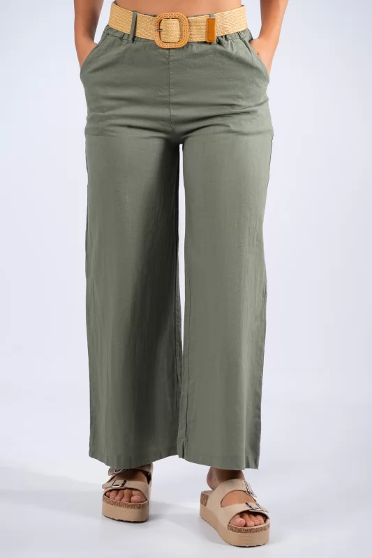 Trousers Paperbag Linen Khaki