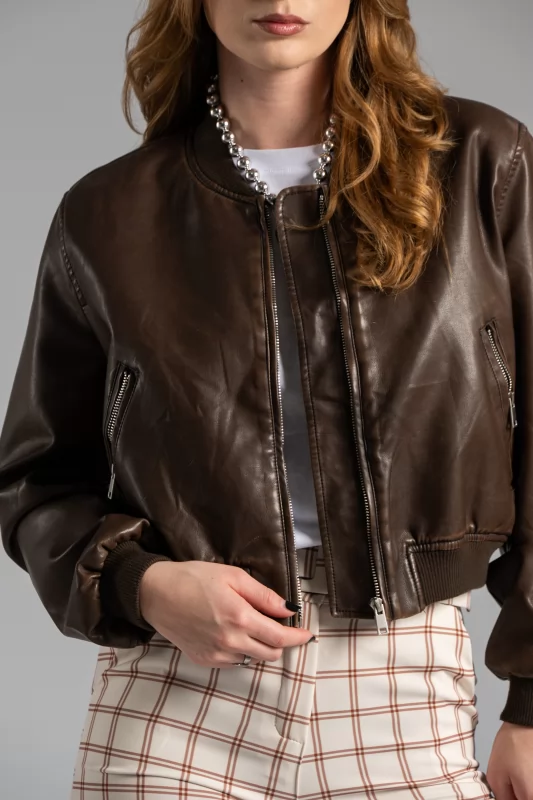 Pilot Jacket Δερματίνη Καφέ